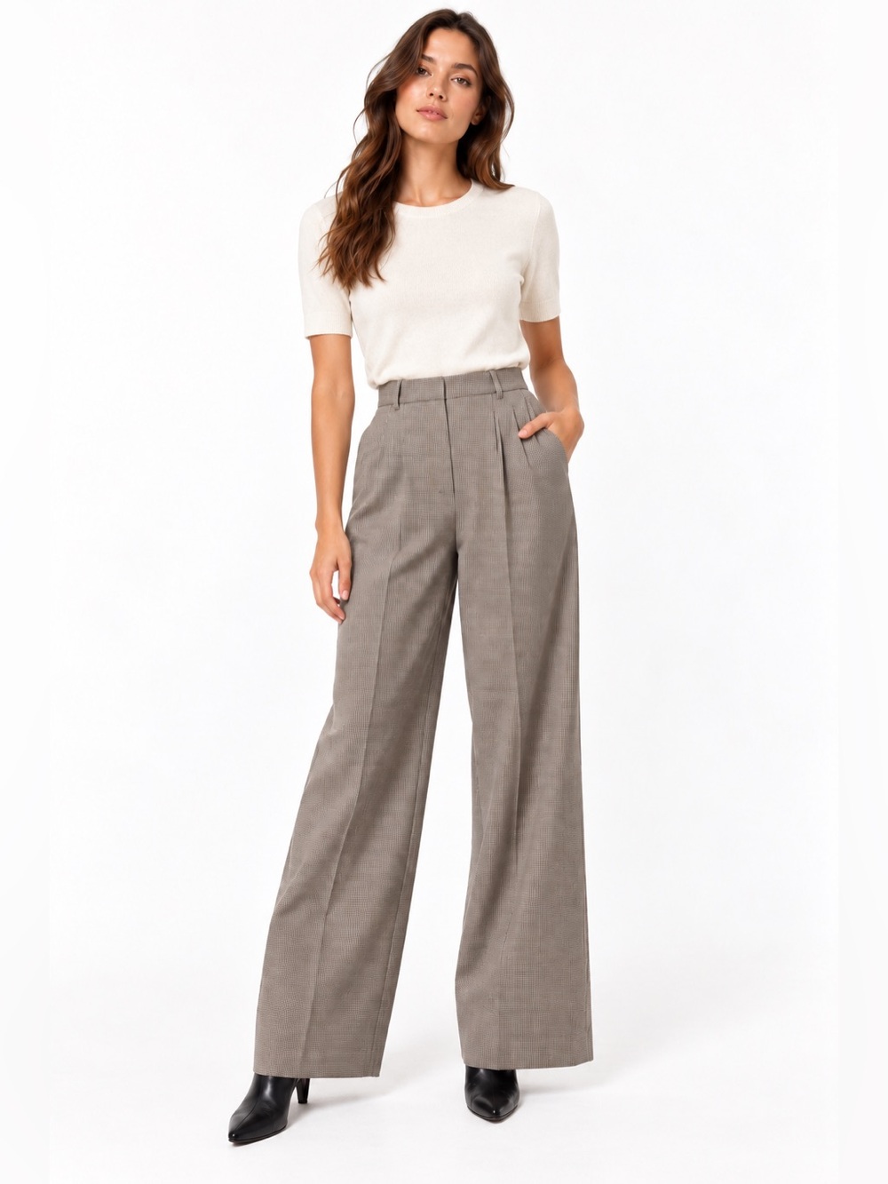 Babaton Aritzia Rosemarie Pleated Pants Plaid Wide Leg Trousers High Waist • 2